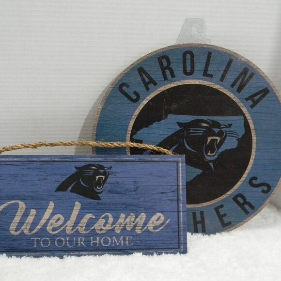 Carolina Panthers NFL Signs Man Cave Sports Room (Set of 2) Black and Blue - Picture 1 of 3